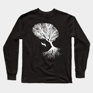 Tree branches shape of a brain, brain art, brain silouette with swing Long Sleeve T-Shirt